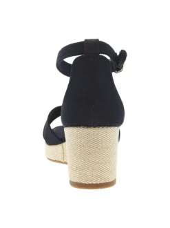Sandales bleues marine à talon compensé et à boucle à ardillon à la cheville
