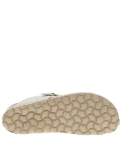 Sandales effet métallisé beige à talon compensé avec boucle à ardillon et entre-doigts