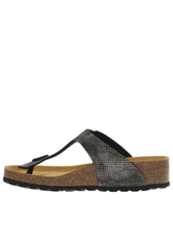 Sandales effet métallisé à talon compensé avec boucle à ardillon et entre-doigts