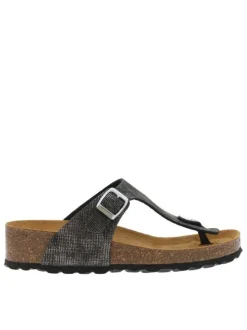 Sandales effet métallisé à talon compensé avec boucle à ardillon et entre-doigts