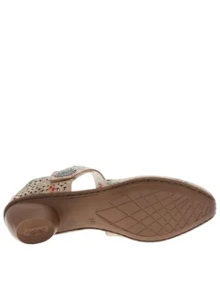 Sandales en cuir beiges à imprimé multicolore et à talon décroché moyen