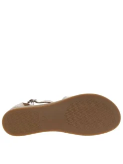 Sandales en cuir champagne grainées à talon compensé bas fermé