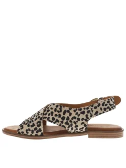 Sandales en cuir léopard avec des petits clous et à talon décroché bas