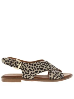 Sandales en cuir léopard avec des petits clous et à talon décroché bas