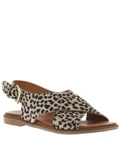 Sandales en cuir léopard avec des petits clous et à talon décroché bas