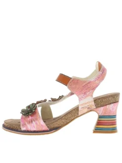 Sandales en cuir multicolores avec des fleurs et à talon décroché moyen