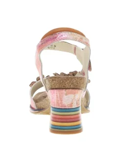 Sandales en cuir multicolores avec des fleurs et à talon décroché moyen