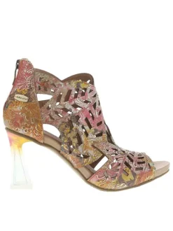 Sandales en cuir multicolores satinées à talon décroché haut translucide