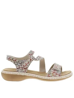 Sandales en cuir multicolores à talon compensé bas et à bandes auto-agrippantes