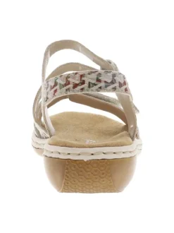 Sandales en cuir multicolores à talon compensé bas et à bandes auto-agrippantes