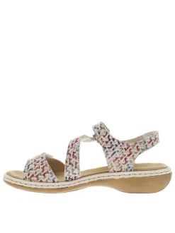 Sandales en cuir multicolores à talon compensé bas et à bandes auto-agrippantes