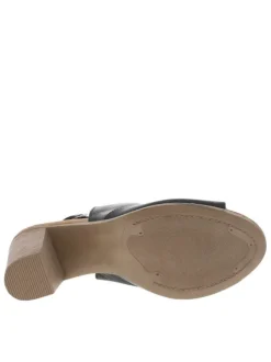 Sandales en cuir noires à talon décroché haut aspect bois et à boucle à ardillon