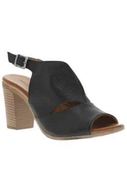 Sandales en cuir noires à talon décroché haut aspect bois et à boucle à ardillon