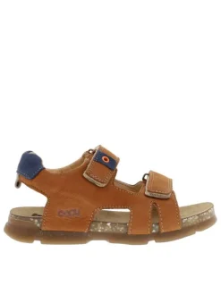 Sandales en cuir nubuck brun à semelle résinée et bandes auto-agrippantes