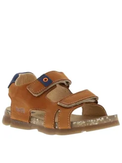 Sandales en cuir nubuck brun à semelle résinée et bandes auto-agrippantes