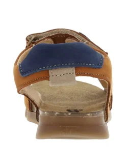 Sandales en cuir nubuck brun à semelle résinée et bandes auto-agrippantes