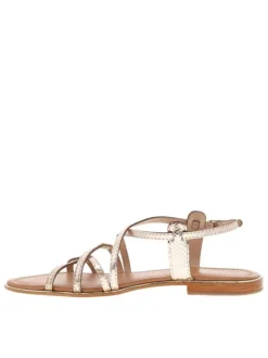 Sandales en cuir or roses avec des sangles croisées et à talon décroché bas