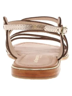 Sandales en cuir or roses avec des sangles croisées et à talon décroché bas