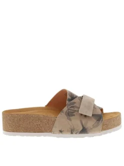 Sandales en cuir suède beige, semelle en liège compensé et bande auto-agrippante