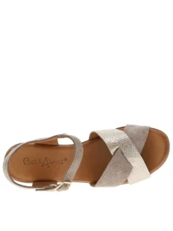 Sandales en cuir taupe en daim à talon décroché haut aspect bois
