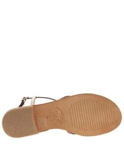 Sandales à entre-doigt Monaco marrons en cuir avec talon plat et fermeture à boucle