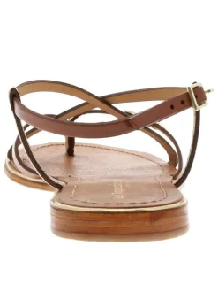 Sandales à entre-doigt Monaco marrons en cuir avec talon plat et fermeture à boucle