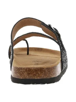 Sandales entre-doigts à glitter argent et noir, plates à première pur cuir