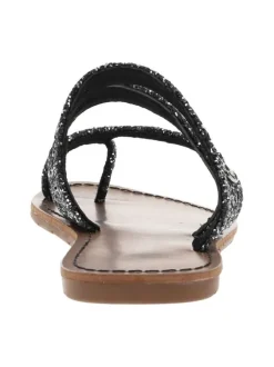 Sandales entre-doigts à glitter argent et noir, plates à première pur cuir