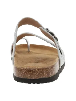 Sandales entre-doigts à glitter argenté, plates à première pur cuir