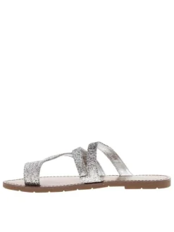 Sandales entre-doigts à glitter argenté, à semelle plate et première pur cuir