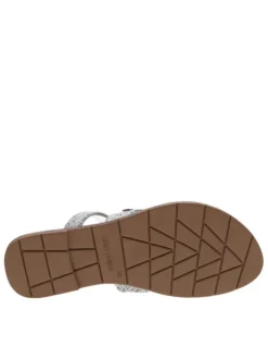 Sandales entre-doigts à glitter argenté, à semelle plate et première pur cuir