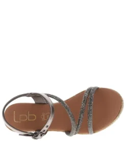 Sandales grises anthracite satinées à sangles à strass et à talon compensé