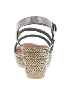 Sandales grises anthracite satinées à sangles à strass et à talon compensé