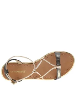 Sandales Hirondel noires en cuir avec talon plat et fermeture à boucle