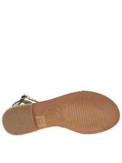 Sandales Hirondel noires en cuir avec talon plat et fermeture à boucle