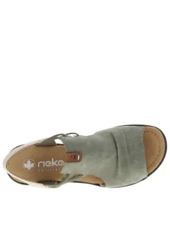 Sandales kakis et beiges avec une tige couvrante élastiquée et à talon compensé