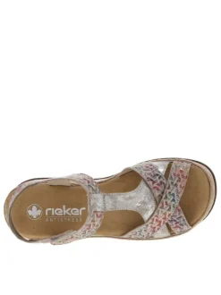 Sandales multicolores à talon compensé et à bande auto-agrippante