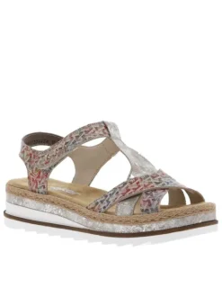 Sandales multicolores à talon compensé et à bande auto-agrippante