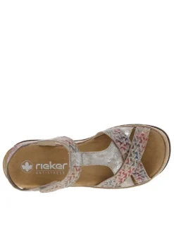 Sandales multicolores à talon compensé et à bande auto-agrippante