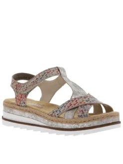 Sandales multicolores à talon compensé et à bande auto-agrippante