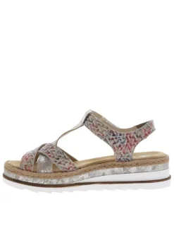 Sandales multicolores à talon compensé et à bande auto-agrippante