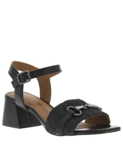 Sandales noires avec un bijou à l'avant et à talon décroché moyen