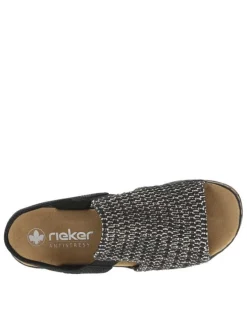 Sandales noires avec une tige en tressage élastiquée et à talon compensé bas
