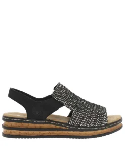 Sandales noires avec une tige en tressage élastiquée et à talon compensé bas
