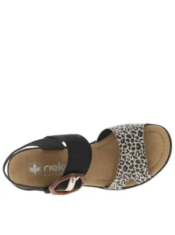 Sandales noires et léopards à talon compensé haut et avec une grande boucle