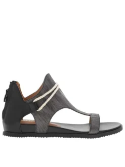 Sandales noires fermées par un zip au talon et à semelle compensée