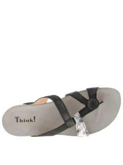 Sandales noires semi-compensées à première en cuir suède et bride entre-doigts