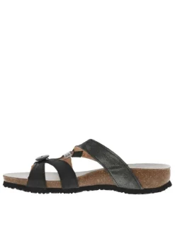 Sandales noires semi-compensées à première en cuir suède et bride entre-doigts