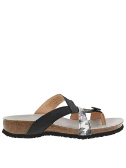 Sandales noires semi-compensées à première en cuir suède et bride entre-doigts