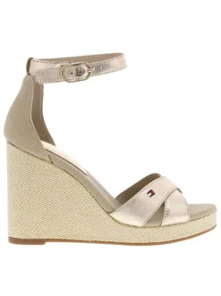 Sandales or roses avec le logo brodé en petit et à talon compensé haut